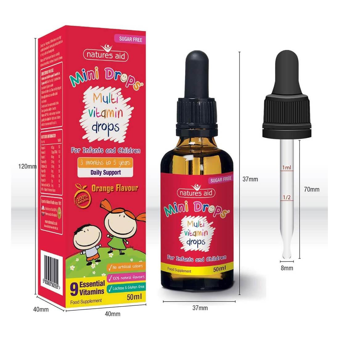 Natures Aid Mini Drops Multivitamin Sugar Free for Infants and Children