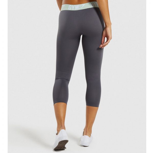 Gym Shark Fit Cropped Leggings Grey/Light Green – תמונה 4