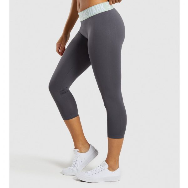 Gym Shark Fit Cropped Leggings Grey/Light Green – תמונה 7