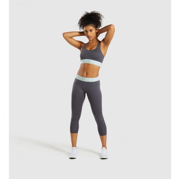 Gym Shark Fit Cropped Leggings Grey/Light Green – תמונה 5