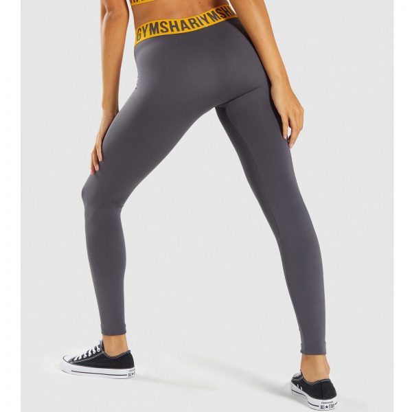 ⁦Gym Shark Fit Leggings Charcoal/Citrus Yellow⁩ – תמונה ⁦5⁩