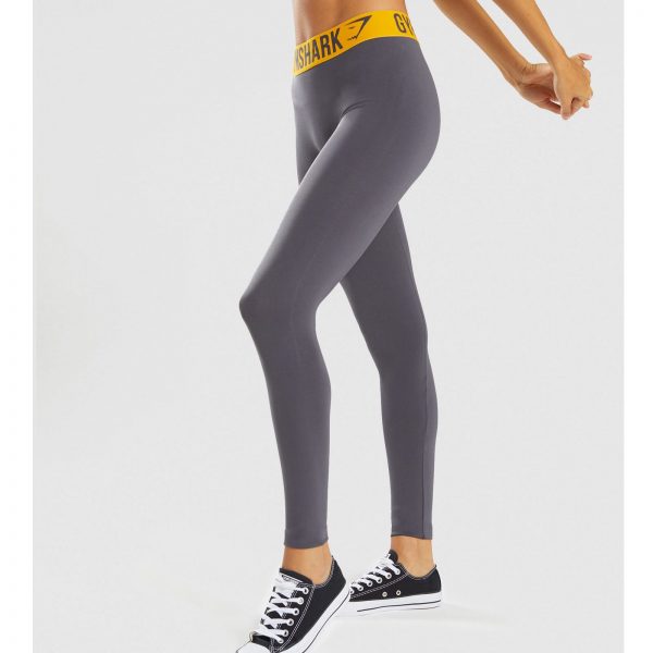⁦Gym Shark Fit Leggings Charcoal/Citrus Yellow⁩ – תמונה ⁦6⁩
