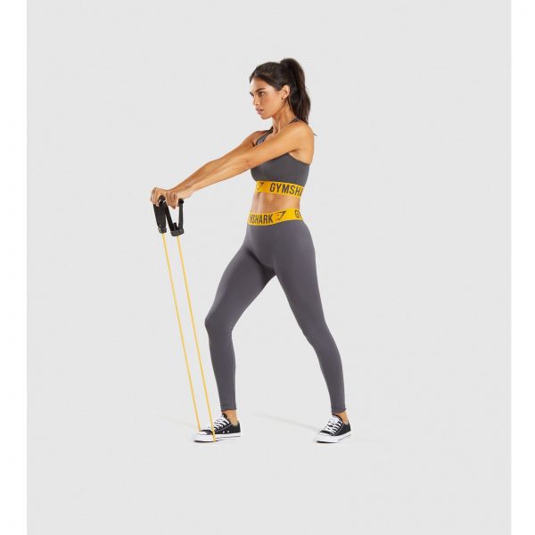 ⁦Gym Shark Fit Leggings Charcoal/Citrus Yellow⁩ – תמונה ⁦7⁩