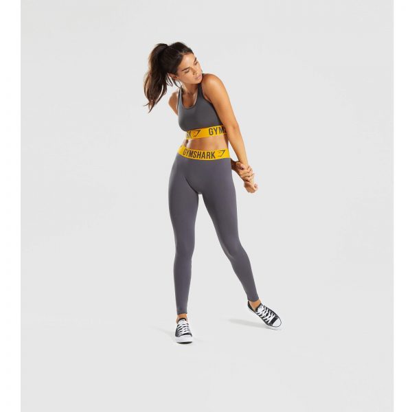 ⁦Gym Shark Fit Leggings Charcoal/Citrus Yellow⁩ – תמונה ⁦4⁩