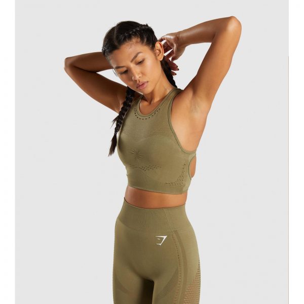 ⁦Gym Shark Flawless Knit Sports Bra Khaki⁩ – תמונה ⁦4⁩