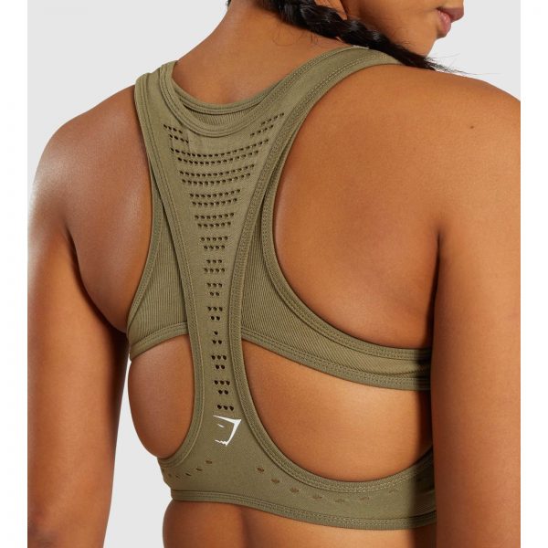 ⁦Gym Shark Flawless Knit Sports Bra Khaki⁩ – תמונה ⁦5⁩