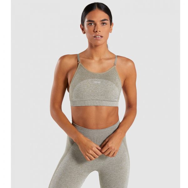 Gym Shark Flex Strappy Sports Bra Washed Khaki Marl/Blush Nude – תמונה 7