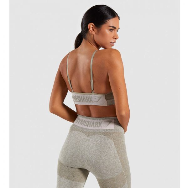 Gym Shark Flex Strappy Sports Bra Washed Khaki Marl/Blush Nude – תמונה 2