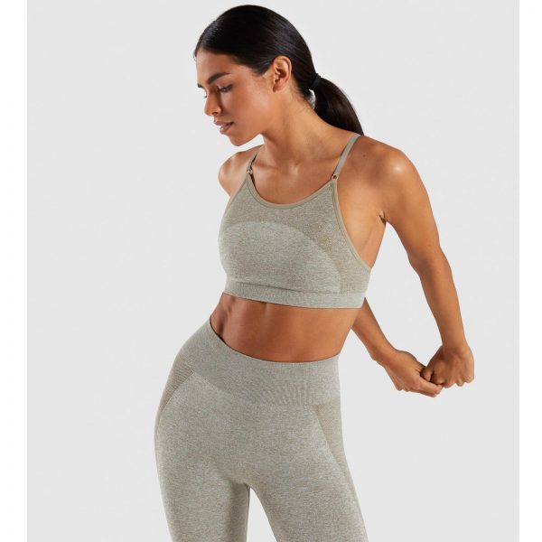 Gym Shark Flex Strappy Sports Bra Washed Khaki Marl/Blush Nude – תמונה 1