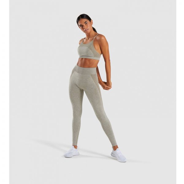 Gym Shark Flex Strappy Sports Bra Washed Khaki Marl/Blush Nude – תמונה 6