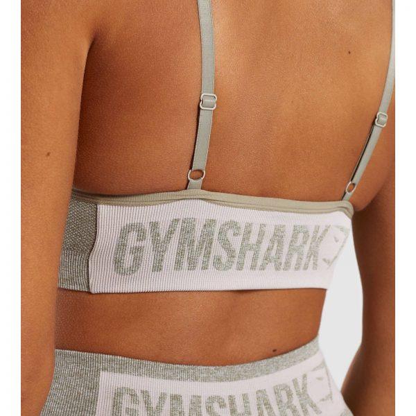 Gym Shark Flex Strappy Sports Bra Washed Khaki Marl/Blush Nude – תמונה 4
