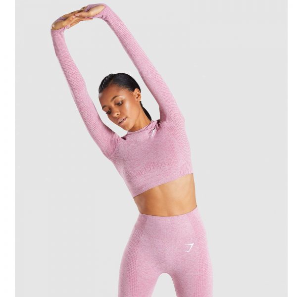 Gym Shark Vital Seamless Long Sleeve Crop Top Dusky Pink Marl – תמונה 1