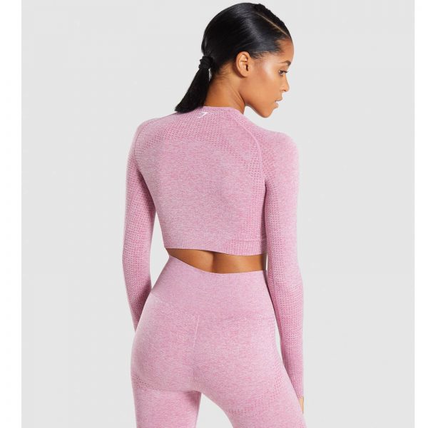 Gym Shark Vital Seamless Long Sleeve Crop Top Dusky Pink Marl – תמונה 4