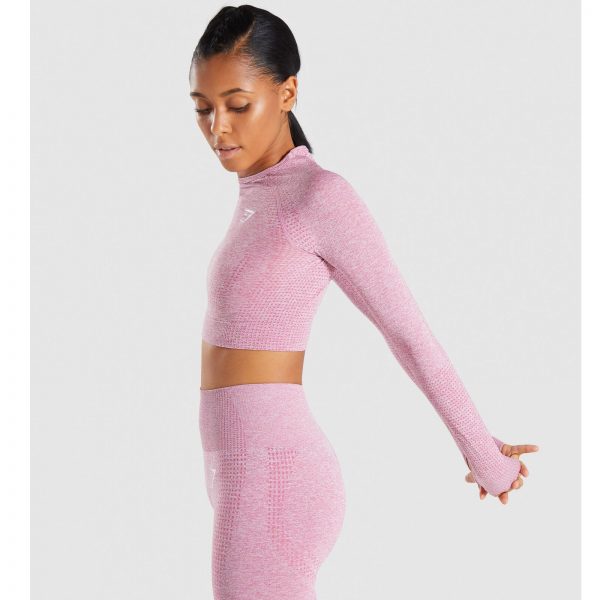 Gym Shark Vital Seamless Long Sleeve Crop Top Dusky Pink Marl – תמונה 5