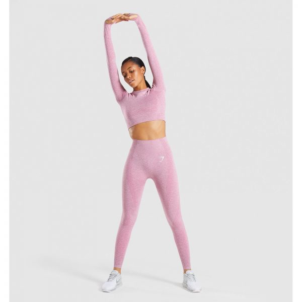 Gym Shark Vital Seamless Long Sleeve Crop Top Dusky Pink Marl – תמונה 6