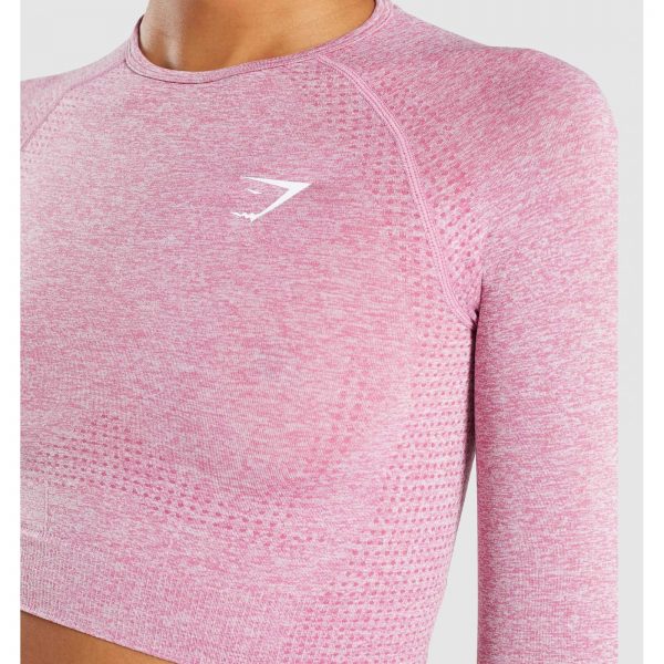 Gym Shark Vital Seamless Long Sleeve Crop Top Dusky Pink Marl – תמונה 2