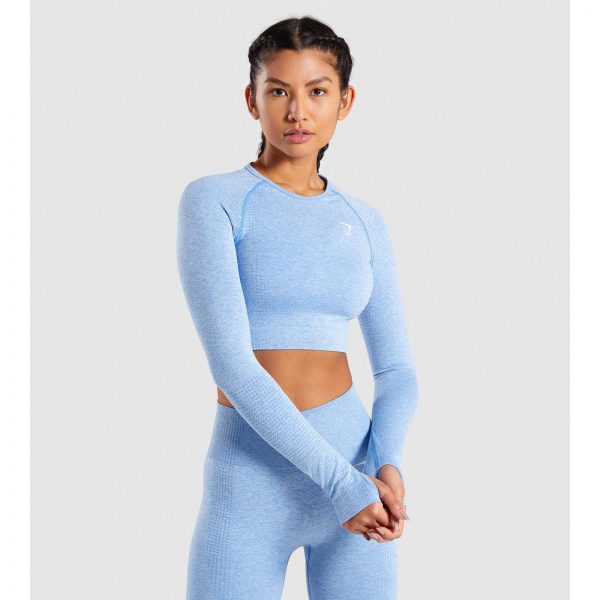 Gym Shark Vital Seamless Long Sleeve Crop Top Blue – תמונה 1