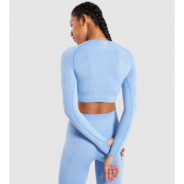 Gym Shark Vital Seamless Long Sleeve Crop Top Blue – תמונה 4