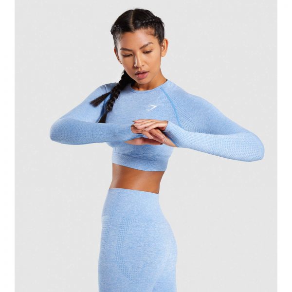 Gym Shark Vital Seamless Long Sleeve Crop Top Blue – תמונה 5