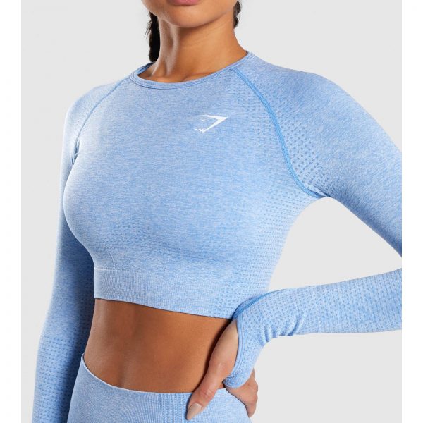 Gym Shark Vital Seamless Long Sleeve Crop Top Blue – תמונה 2
