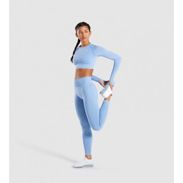 Gym Shark Vital Seamless Long Sleeve Crop Top Blue – תמונה 7