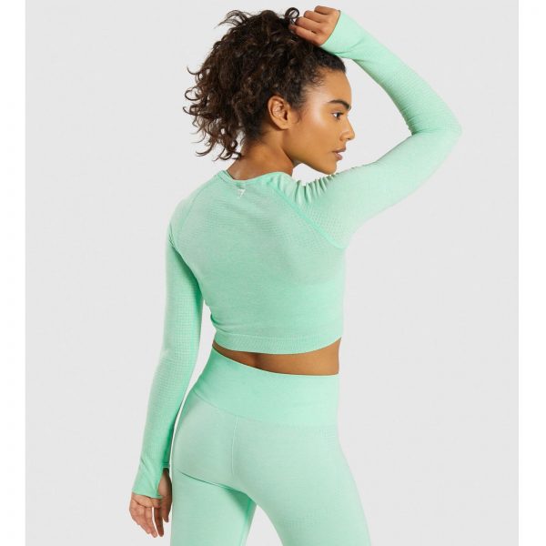 Gym Shark Vital Seamless Long Sleeve Crop Top Green – תמונה 4