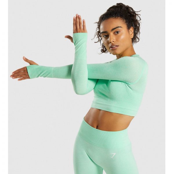 Gym Shark Vital Seamless Long Sleeve Crop Top Green – תמונה 2