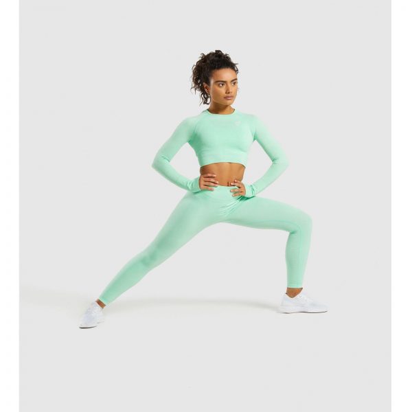 Gym Shark Vital Seamless Long Sleeve Crop Top Green – תמונה 5