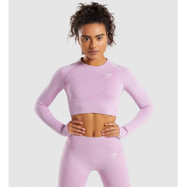 Gym Shark Vital Seamless Long Sleeve Crop Top Pink – תמונה 1
