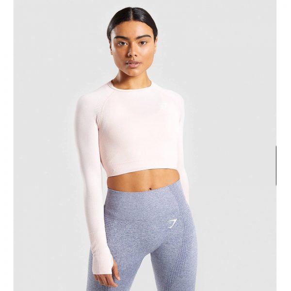 Gym Shark Vital Seamless Long Sleeve Crop Top Blush Nude Marl – תמונה 1