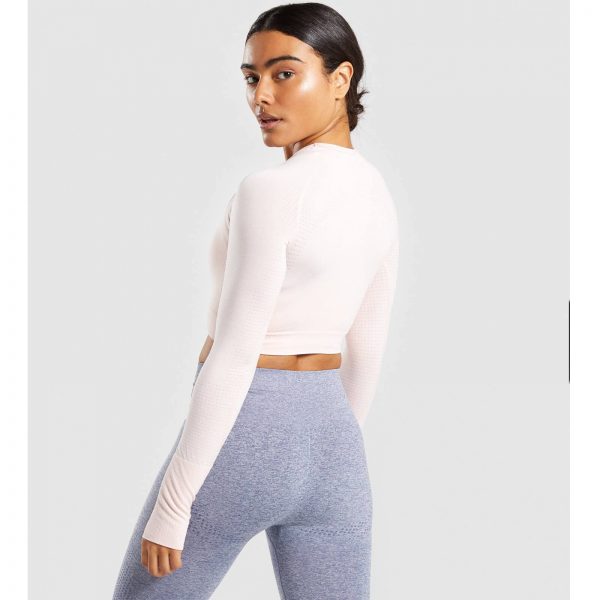 Gym Shark Vital Seamless Long Sleeve Crop Top Blush Nude Marl – תמונה 4