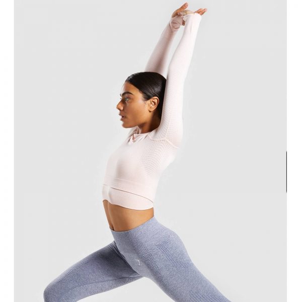 Gym Shark Vital Seamless Long Sleeve Crop Top Blush Nude Marl – תמונה 2