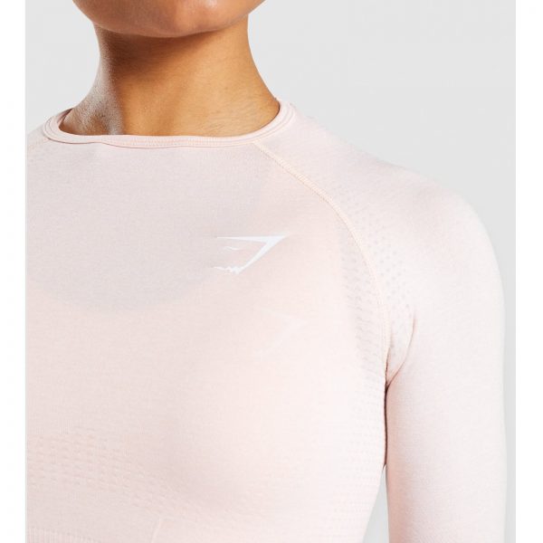 Gym Shark Vital Seamless Long Sleeve Crop Top Blush Nude Marl – תמונה 6