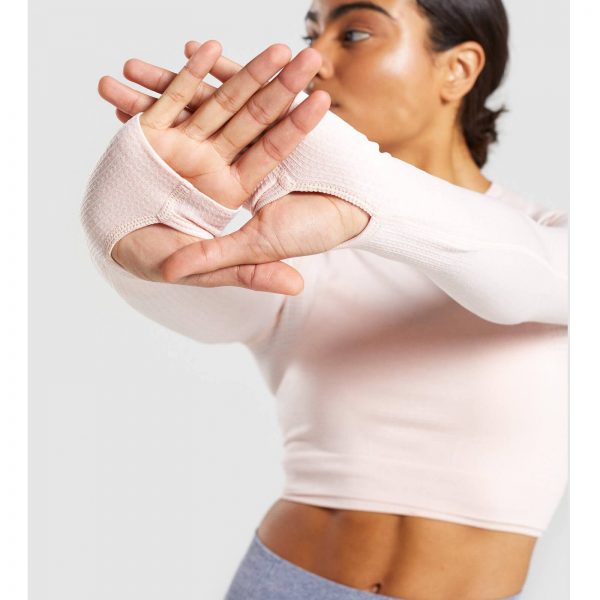 Gym Shark Vital Seamless Long Sleeve Crop Top Blush Nude Marl – תמונה 7