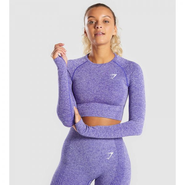 Gym Shark Vital Seamless Long Sleeve Crop Top Indigo Marl – תמונה 1