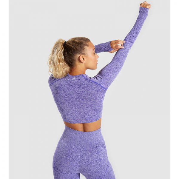 Gym Shark Vital Seamless Long Sleeve Crop Top Indigo Marl – תמונה 4