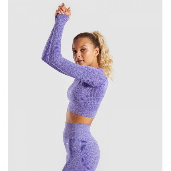 Gym Shark Vital Seamless Long Sleeve Crop Top Indigo Marl – תמונה 5