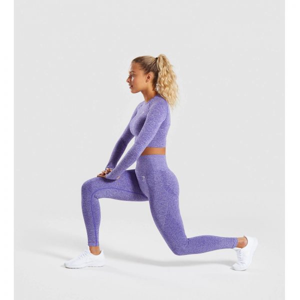 Gym Shark Vital Seamless Long Sleeve Crop Top Indigo Marl – תמונה 6