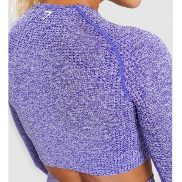 Gym Shark Vital Seamless Long Sleeve Crop Top Indigo Marl – תמונה 7