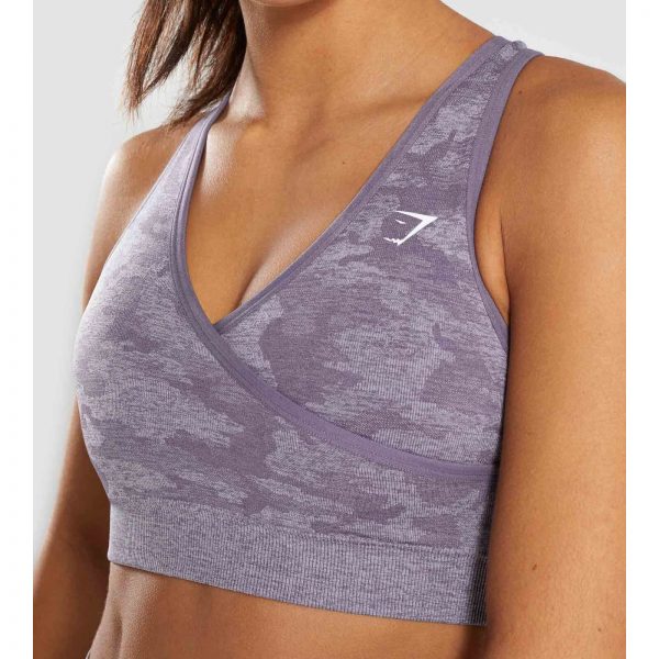 Gym Shark Camo Seamless Sports Bra Lavender Grey – תמונה 3