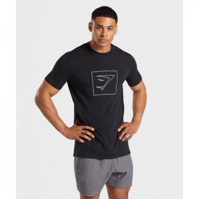 Gym Shark Outline T-shirt Black – תמונה 1
