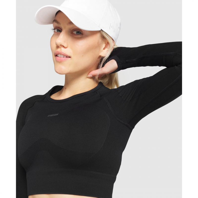 Gymshark Flex Sports Long Sleeve Crop Top - Black/Charcoal