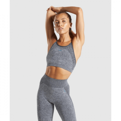 Gym Shark Flex Strappy Sports Bra Charcoal Marl/Teal – תמונה 2