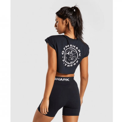 Gym Shark Legacy Fitness Raw Crop Top Black – תמונה 2