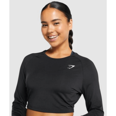 ⁦Gym Shark Training Long Sleeve Crop Top Black⁩ – תמונה ⁦4⁩