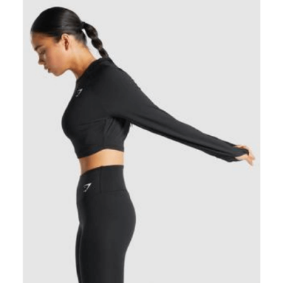 ⁦Gym Shark Training Long Sleeve Crop Top Black⁩ – תמונה ⁦3⁩