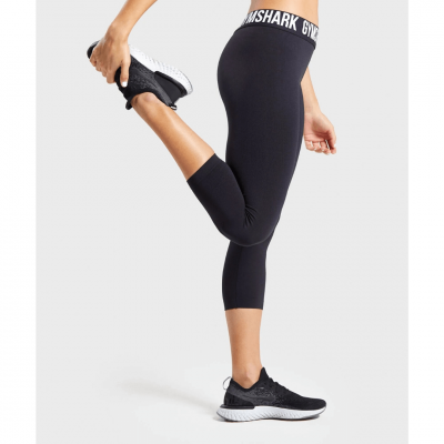 Gym Shark Fit Cropped Leggings Black/White – תמונה 3