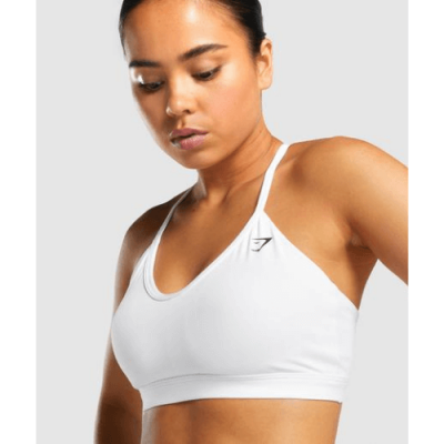 Gym Shark V Neck Training Sports Bra White – תמונה 3
