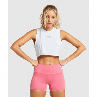 Gym Shark Training Cropped Tank White – תמונה 1