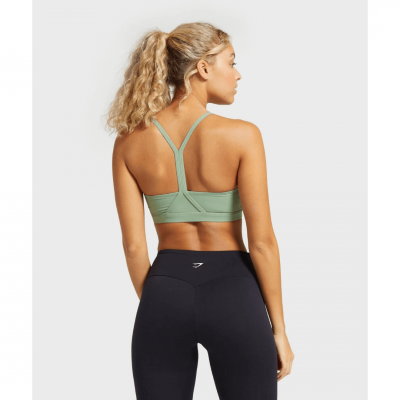 Gym Shark V Neck Training Sports Bra Green – תמונה 2